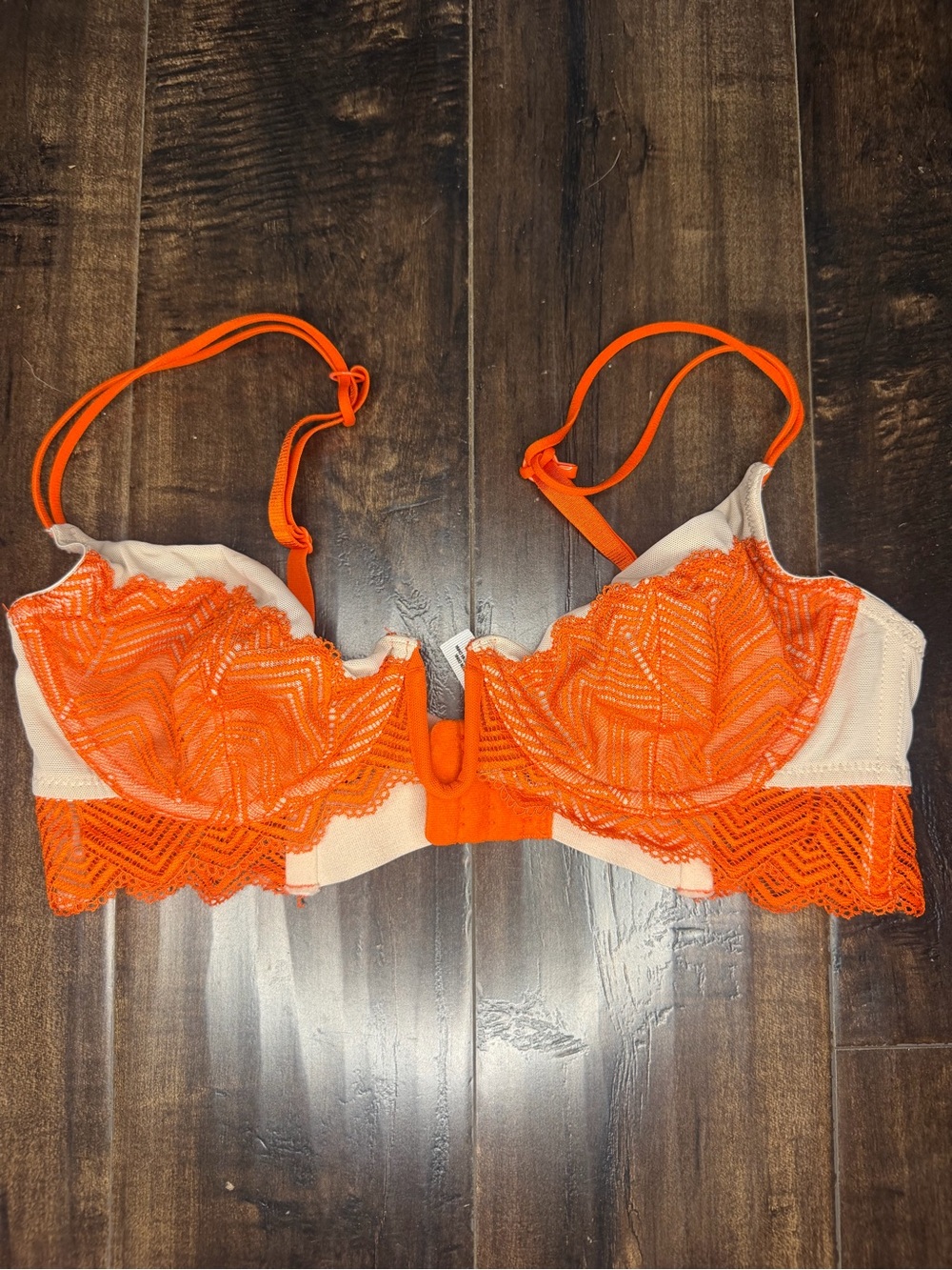 Intimately Free People Orange Chevron Lace Underwire Longline Bra 34B Boho
